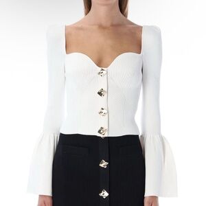 Self Portrait White Ribbed Knit Cardigan